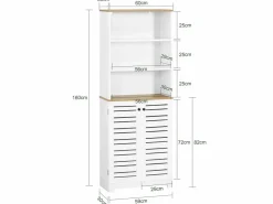Mueble Columna de baño Armario para baño con 5 Estantes Estanterías de baño Medidas: 60x30x160cm BZR44-W ES^Sobuy New