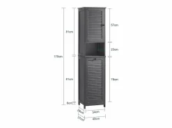 Sobuy Columna De Baño|Mueble Columna de Baño con 1 Cesto para Ropa Sucia Armario Alto para Baño con 1 Puerta y 3 Estantes 40 x 38 x 170 cm BZR124-DG ES