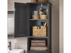 Sobuy Columna De Baño|Mueble Columna de Baño con 1 Cesto para Ropa Sucia Armario Alto para Baño con 1 Puerta y 3 Estantes 40 x 38 x 170 cm BZR124-DG ES