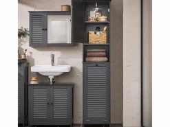 Sobuy Columna De Baño|Mueble Columna de Baño con 1 Cesto para Ropa Sucia Armario Alto para Baño con 1 Puerta y 3 Estantes 40 x 38 x 170 cm BZR124-DG ES