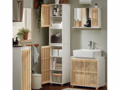 Sobuy Columna De Baño|Mueble Columna de Baño con 1 Compartimiento Armario Alto para Baño Estanterías de Baño con 2 Puertas y 5 Estantes 33 x 33 x 165 cm BZR127-W ES