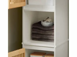 Sobuy Columna De Baño|Mueble Columna de Baño con 1 Compartimiento Armario Alto para Baño Estanterías de Baño con 2 Puertas y 5 Estantes 33 x 33 x 165 cm BZR127-W ES