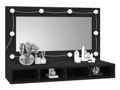 vidaxl Mueble con espejo y LED 90x31,5x62 cm Negro Outlet