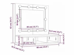 vidaxl Mueble con espejo y luces LED roble Sonoma 60x31,5x62 cm Color natural claro