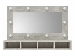 vidaxl Mueble con espejo y luces LED hormigón 90x31,5x62 cm Gris New