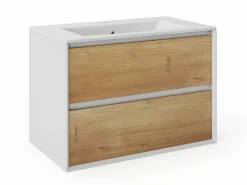 Vente-unique Mueble con lavabo simple suspendido, color natural claro y blanco, A80 cm, LANNICK Color natural claro / Blanco Clearance