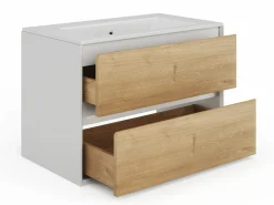 Vente-unique Mueble con lavabo simple suspendido, color natural claro y blanco, A80 cm, LANNICK Color natural claro / Blanco Clearance