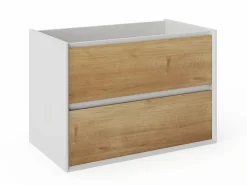 Vente-unique Mueble con lavabo simple suspendido, color natural claro y blanco, A80 cm, LANNICK Color natural claro / Blanco Clearance