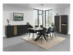 Meublorama Mueble de almacenamiento XL LOFT – 3 puertas y 1 nicho – y roble claro – Patas de metal – L127 x H180 x P50 cm Negro Hot