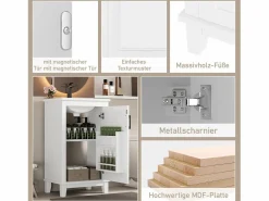Merax Mueble de baño - 76 x 46 x 78,5 cm - con 2 puertas + 1 cajón + lavabo de cerámica integrado - Cerámica + MDF - Azul Blanco Sale