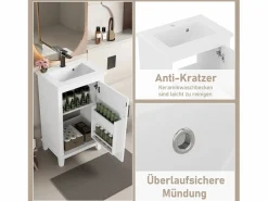 Merax Mueble de baño - 76 x 46 x 78,5 cm - con 2 puertas + 1 cajón + lavabo de cerámica integrado - Cerámica + MDF - Azul Blanco Sale
