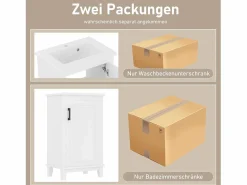 Merax Mueble de baño - 76 x 46 x 78,5 cm - con 2 puertas + 1 cajón + lavabo de cerámica integrado - Cerámica + MDF - Azul Blanco Sale