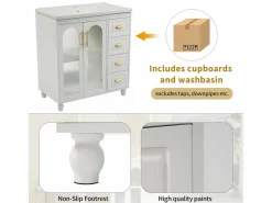 Merax Mueble de baño, 80 x 47 x 90 cm - 1 Puerta + estantes + fregadero de cerámica integrado - Cerámica + MDF - gris Blanco Hot