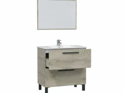 VS Venta-stock Mueble De Baño Simple|Mueble de baño Alise 2 cajones con espejo, sin lavabo, Color Alaska