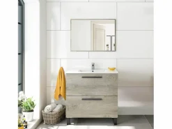 VS Venta-stock Mueble De Baño Simple|Mueble de baño Alise 2 cajones con espejo, sin lavabo, Color Alaska