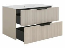 Vente-unique Mueble de baño colgado estriado con lavabo encastrable - - 80 cm - DALIKO Beige Best