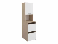 Vente-unique Mueble de baño con 3 puertas y 4 estantes - L47 x Alt. 184 cm - ERKANO Color natural claro / Blanco New