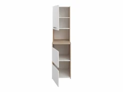 Vente-unique Mueble de baño con 3 puertas y 4 estantes - L47 x Alt. 184 cm - ERKANO Color natural claro / Blanco New