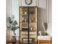 Columna De Baño|Mueble de baño con 2 puertas, 2 cajones grandes, LED integrado, MDF, madera clara, 73x36x155 cm