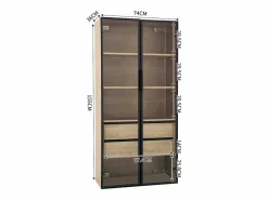 Columna De Baño|Mueble de baño con 2 puertas, 2 cajones grandes, LED integrado, MDF, madera clara, 73x36x155 cm