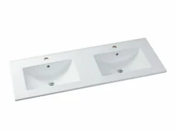 Vente-unique Mueble de baño con doble lavabo y columna, 120 cm, , SELITA Blanco New