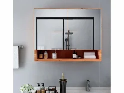 Mueble De Pared Para Baño|Mueble de baño con espejo LED MDF roble 80x15x60 cm ES844761