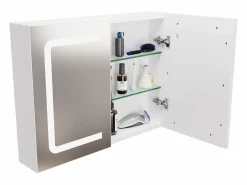 Mueble de baño con espejo LED, enchufe e interruptor con sensor - 80x13,5x60 cm^