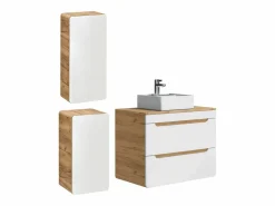 Mueble de baño con lavabo y columnas, 80 cm, color natural y blanco, ARUBA^Vente-unique New