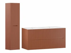 Vente-unique Conjunto De Baño|Mueble de baño con lavabo suspendido y columna, rayado , 120 cm, PAVANI