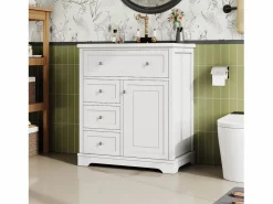 ModernLuxe Mueble De Baño Simple|Mueble de baño con lavabo de cerámica - 1 puerta y 3 cajones - (grifo no incluido)