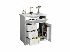 ModernLuxe Mueble De Baño Simple|Mueble de baño con lavabo de cerámica - 1 puerta y 3 cajones - (grifo no incluido)