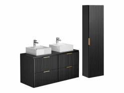 Vente-unique Mueble de baño con lavabo sobre encimera y columna, , An120 cm, ZEVARA Negro