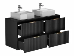 Vente-unique Mueble de baño con lavabo sobre encimera y columna, , An120 cm, ZEVARA Negro