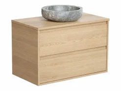 Vente-unique Mueble De Baño Simple|Mueble de baño con lavabo de piedra, 80 cm, MILIPAM