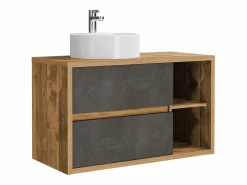 Vente-unique Mueble de baño con lavabo redondo, natural y antracita, 100 cm, TIKITIKI Color natural claro Clearance