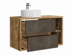 Vente-unique Mueble de baño con lavabo redondo, natural y antracita, 100 cm, TIKITIKI Color natural claro Clearance