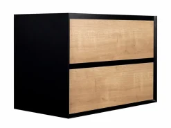 Vente-unique Mueble De Baño Simple|Mueble de baño con lavabo flotante, color natural claro y negro, L80 cm, LANNICK