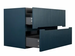 Vente-unique Mueble De Baño Simple|Mueble de baño con lavabo individual suspendido estriado azul, Ancho 80 cm, PAVANI