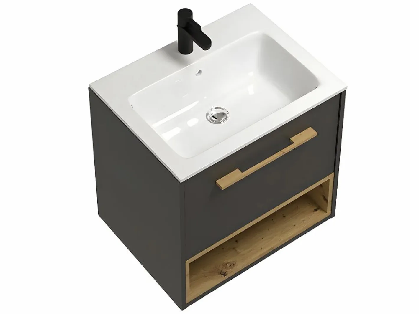 Vente-unique Mueble de baño con lavabo sencillo suspendido y armario de inodoro, 60 cm, YANGRA Gris antracita Online