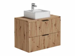 Vente-unique Conjunto De Baño|Mueble de baño con lavabo sobre encimera y columna natural claro, An80 cm, ZEVARA