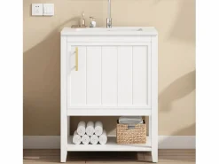 Mueble de baño con lavabo simple - 1 estante abierto y 1 puerta - 61 x 47 x 87 cm - Madera MDF -^Merax Online