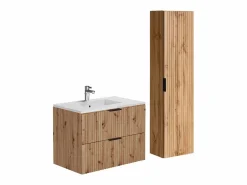 Mueble de baño con lavabo para empotrar y columna, Natural claro, An80 cm, ZEVARA^Vente-unique Best