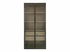 Mueble de baño con LEDs - 74 x 36 x 155 cm - 2 cajones grandes y 2 puertas de cristal - Madera MDF - natural^Merax Outlet