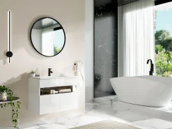 Vente-unique Mueble de baño con luces LED - Blanco y negro efecto mármol - Ancho 80 cm - POZEGA Negro / Blanco Sale