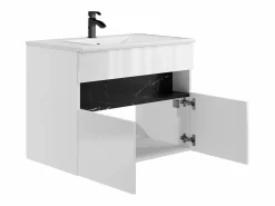Vente-unique Mueble de baño con luces LED, lavabo empotrable, blanco y negro mármol, 80 cm, POZEGA Negro / Blanco Best