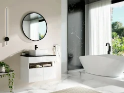 Mueble de baño con luces LED y lavabo sobre encimera - Blanco y negro - Ancho 80 cm - POZEGA^Vente-unique Hot