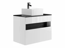 Mueble de baño con luces LED y lavabo sobre encimera - Blanco y negro - Ancho 80 cm - POZEGA^Vente-unique Hot
