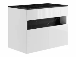 Mueble de baño con luces LED y lavabo sobre encimera - Blanco y negro - Ancho 80 cm - POZEGA^Vente-unique Hot