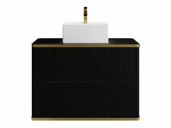 Vente-unique Mueble De Baño Simple|Mueble de baño con ribete dorado y lavabo sobre encimera, , 80 cm, KELIZA