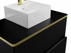 Vente-unique Mueble De Baño Simple|Mueble de baño con ribete dorado y lavabo sobre encimera, , 80 cm, KELIZA